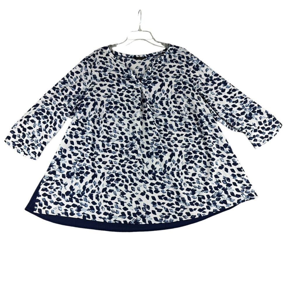 Lane Bryant Top Women's 18/20 Blue Long Sleeve Abstract Plus Size Shirt Blouse